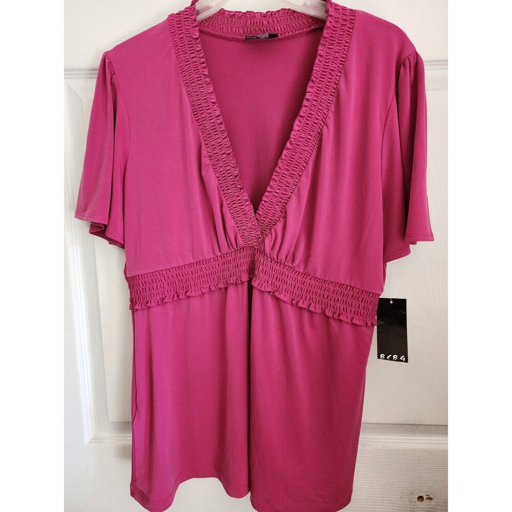 Brand New BCBG Paris Women’s CrossOver Deep V-Neck RASPBERRY Sz XL Top NwT